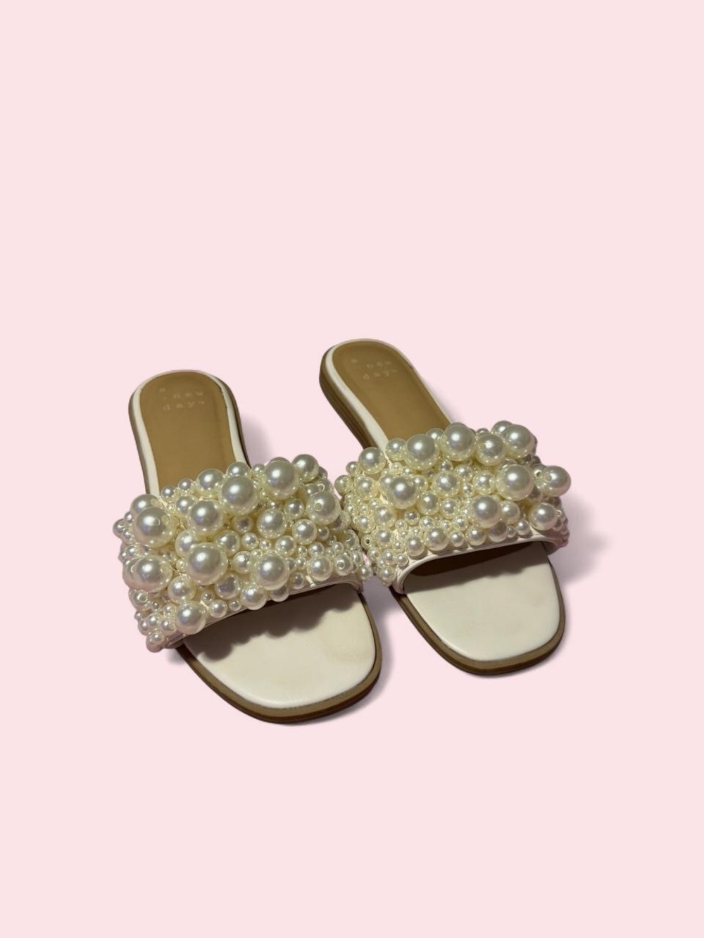 a new day Pearl-Embellished Cream Slide Sandals